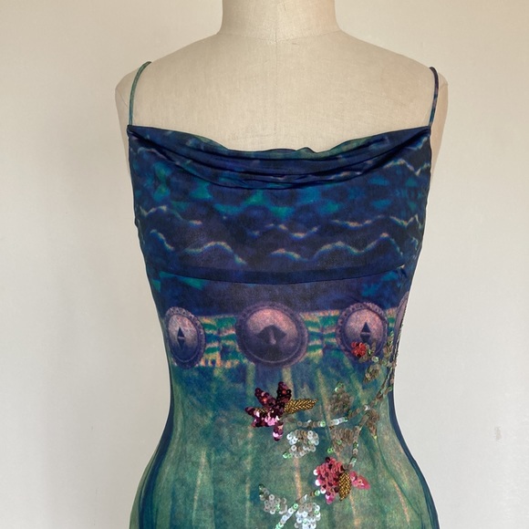 Mandalay Y2K asymmetrical cocktail dress, sequins, cowl neck, spaghetti straps 4 - Picture 3 of 12